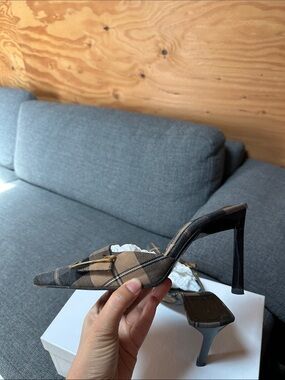Rodolphe Menudier Plaid Pointed-Toe Mule with Gold Buckle - Brown/Black